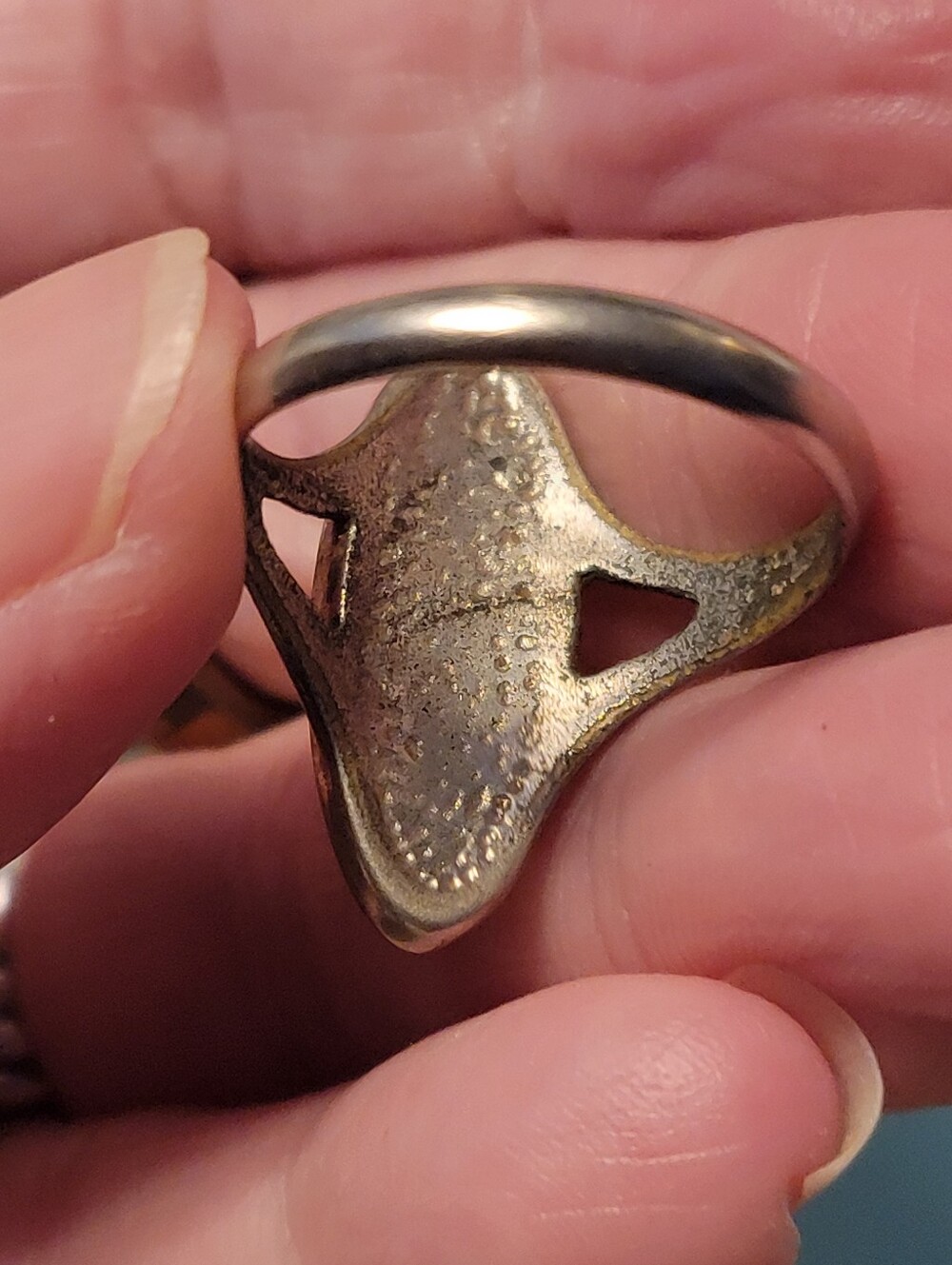 VINTAGE Silver Turquoise Inlay Oval Statement Ring S8 - Picture 3 of 6